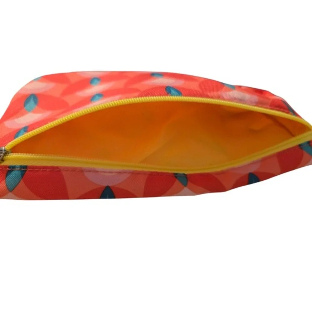 Clinique Cosmetic Bag‎ Orange Floral Print Zipper Pouch Makeup Organizer